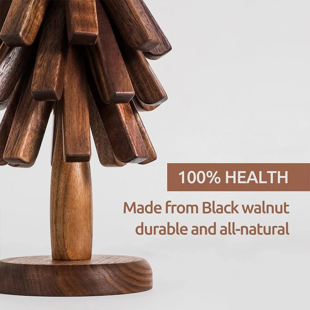 Artisan Wooden Coasters for Drinks with Tree Holder | Elegant Walnut Design for Stylish Surface Protection 7