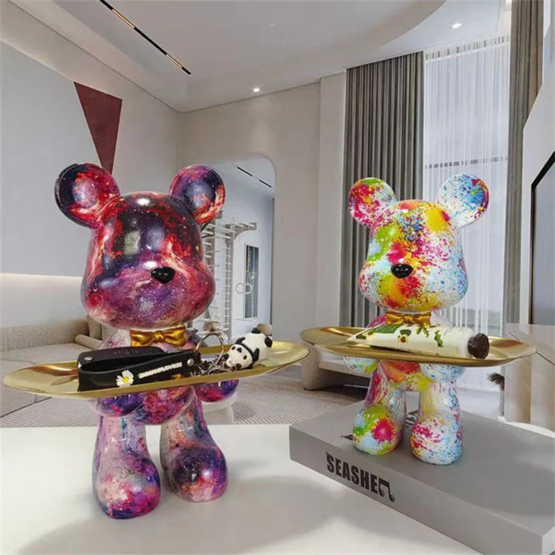 Artistic Bear Figurine | Modern Blue and Gold Decor with Luxurious Finish | Unique Accent for Contemporary Interiors 4