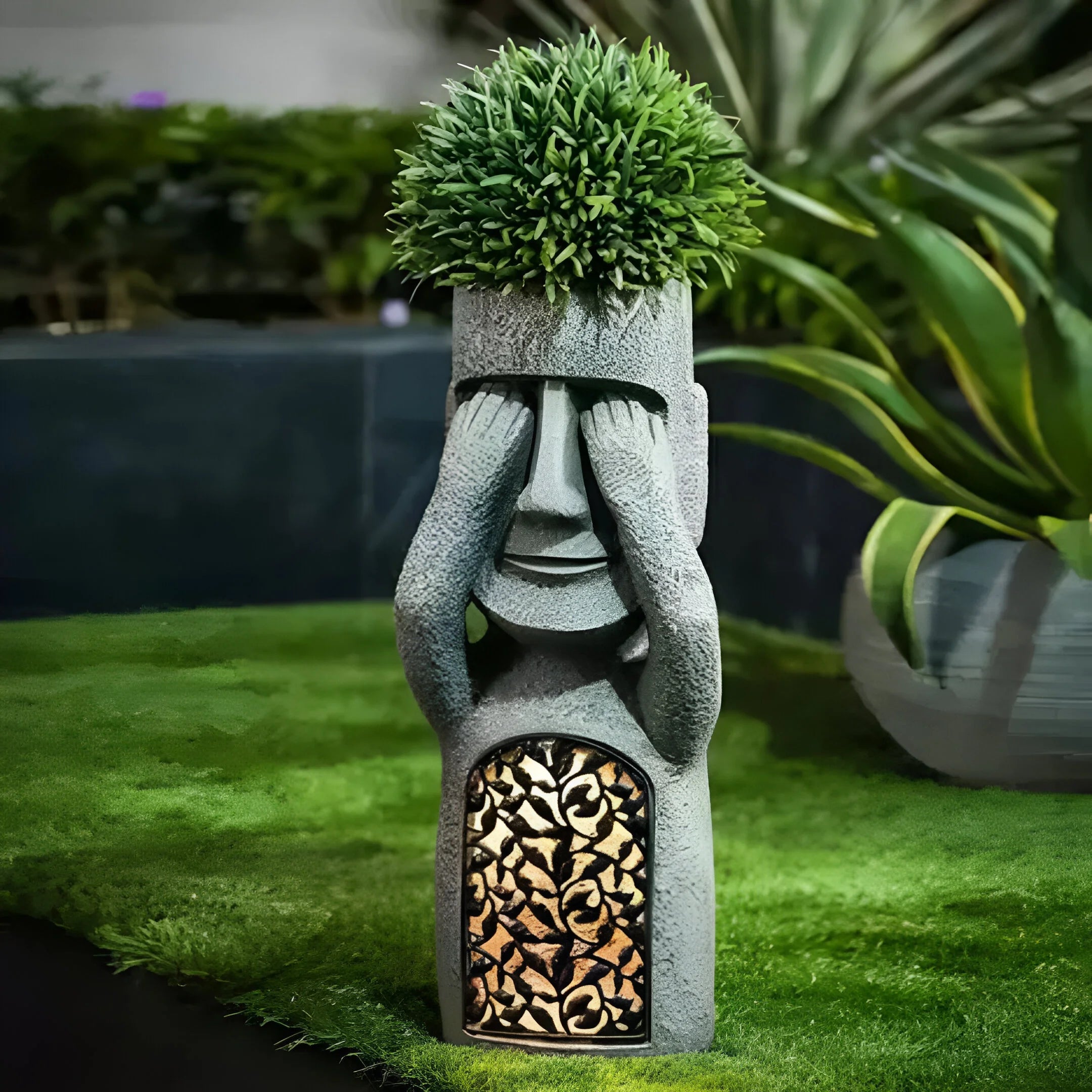 Artistic Face Planter | Outdoor Planter with Solar LED Glow | Weather-Resistant Design for Unique Garden Decor 0
