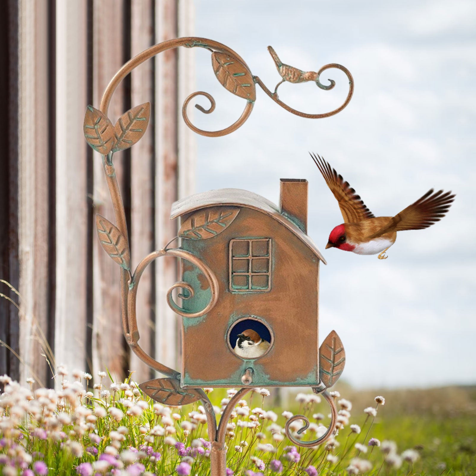 Artistic Metal Garden Stake Birdhouse with Durable Design | Unique Outdoor Decor for Bird Lovers 5