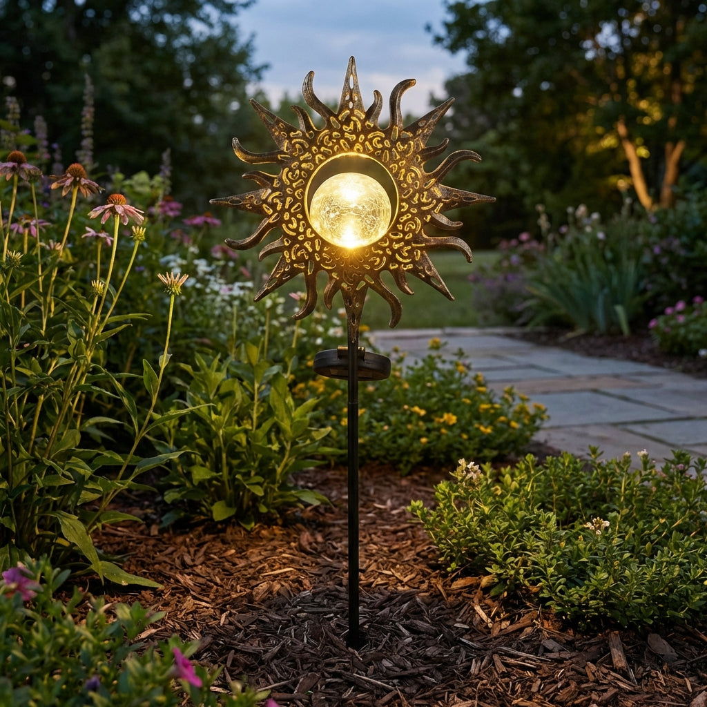 Artistic Outdoor Path Light with Solar Power | Handcrafted Iron Design for Cozy Ambience 0