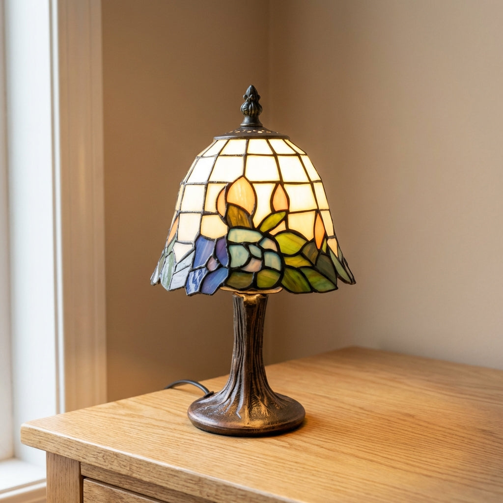 Aurafleur | Stained Glass Table Lamp with LED Bulbs & Brushed Nickel Base | Elegant Ambient Lighting for Home Decor 0