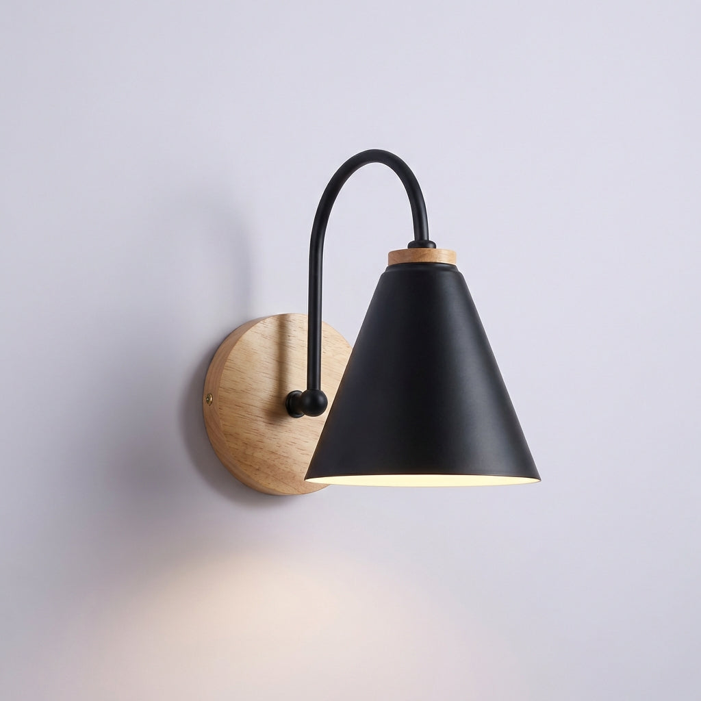 AureliaLamp | Downward Cone Shade Sconce with Natural Wood Accent | Modern Minimalist Wall Light for Cozy Illumination 0