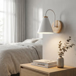 AureliaLamp | Downward Cone Shade Sconce with Natural Wood Accent | Modern Minimalist Wall Light for Cozy Illumination 1