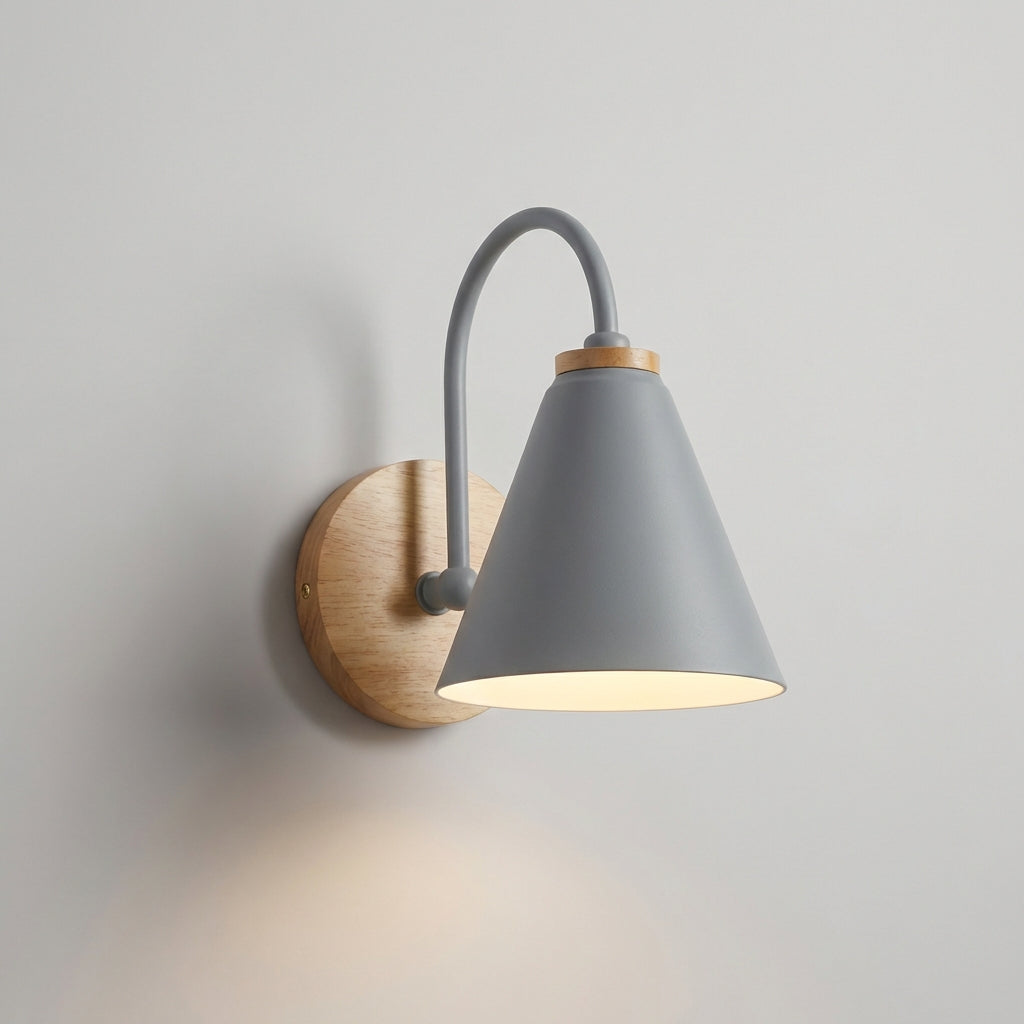 AureliaLamp | Downward Cone Shade Sconce with Natural Wood Accent | Modern Minimalist Wall Light for Cozy Illumination 5