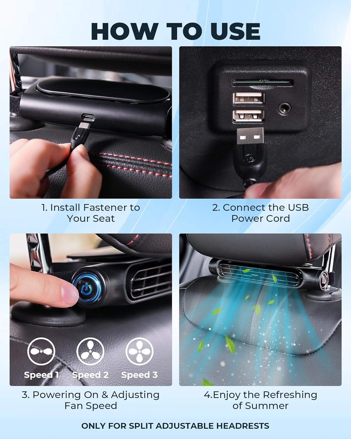 AutoBreeze | USB Car Cooling Fan with 3 Speeds & Bladeless Design | Headrest Mount for Ultimate Comfort 7