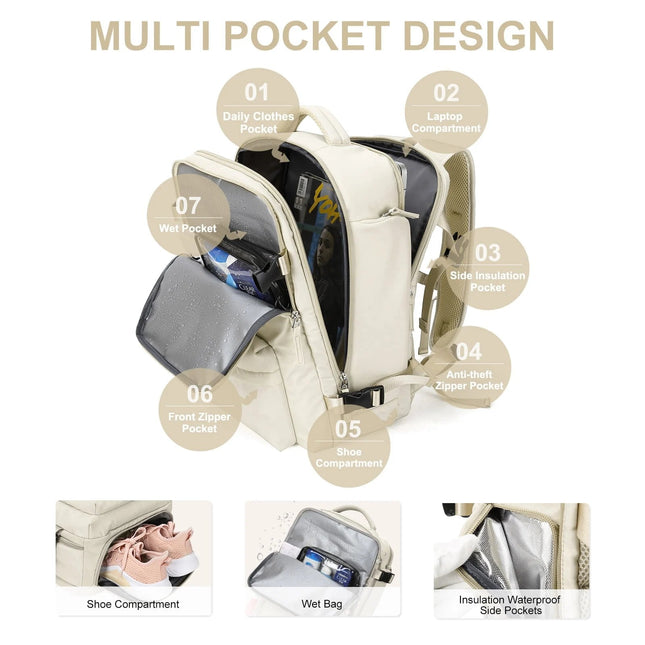 Travel Backpacks, Large Waterproof Hiking Backpack with USB Port