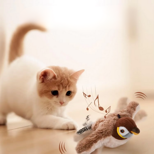 Interactive Cat Toys for Indoor Cats, Fluttering Bird Cat Toy with Rotating Base, Battery Operated Cat Toy