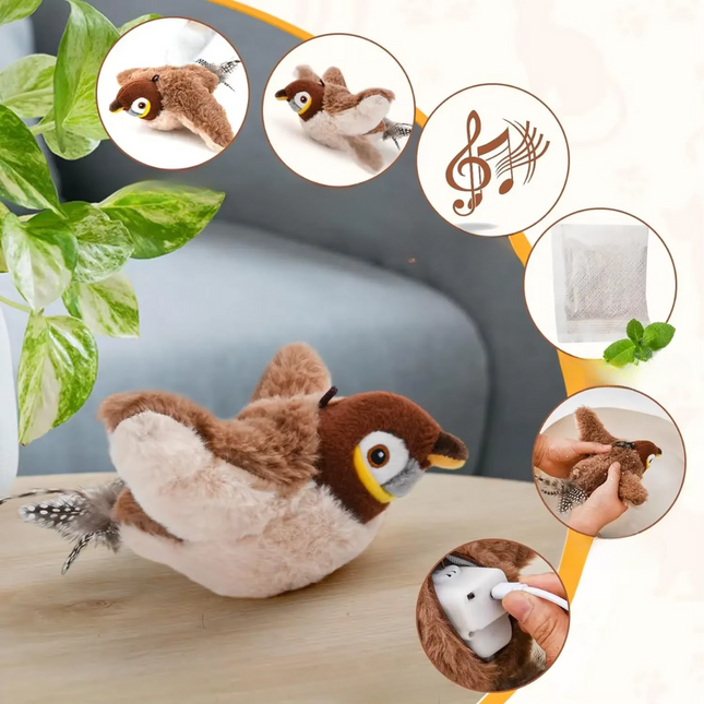 Interactive Cat Toys for Indoor Cats, Fluttering Bird Cat Toy with Rotating Base
