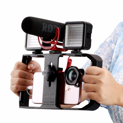 Camera Rig for Smartphone, Handheld Phone Cage with 3 Cold Shoe Mounts for Microphone and Light