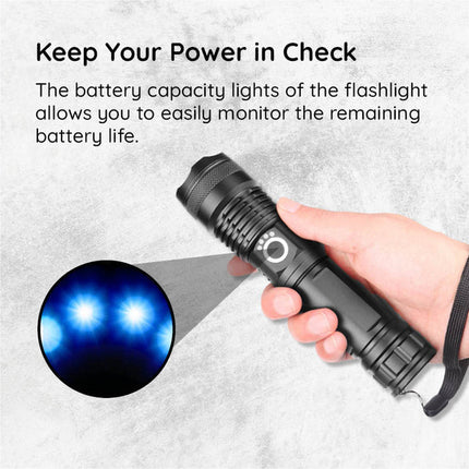 USB Powerful Flashlight Torch, Rechargeable Aircraft Grade Aluminum LED Torch with Telescopic Zoom, 5 Light Modes and IPX-6 Rating