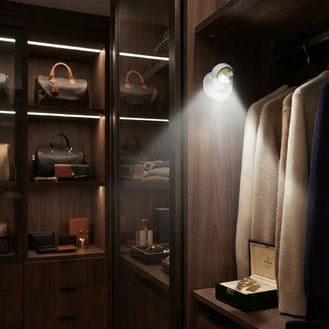 Battery Operated Motion Sensor Light, Motion Activated LED Lamp with Rotating Base, Indoor Outdoor Motion Detector Light