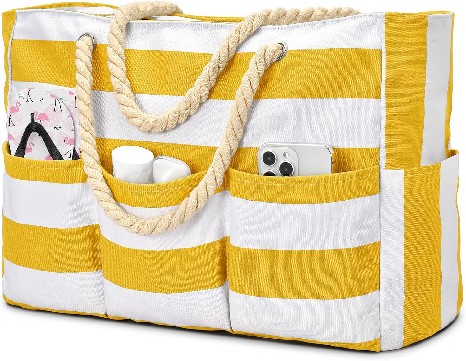 Beach Bliss | Large Canvas Beach Tote Bag with Waterproof Design | 7-Pocket Storage for Sand-Free Fun 11