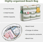 Beach Bliss | Large Canvas Beach Tote Bag with Waterproof Design | 7-Pocket Storage for Sand-Free Fun 6
