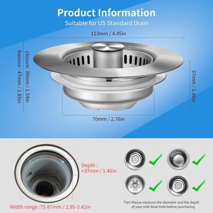 Kitchen Sink Strainer, 3 in 1 Pop Up Sink Stopper – image 4