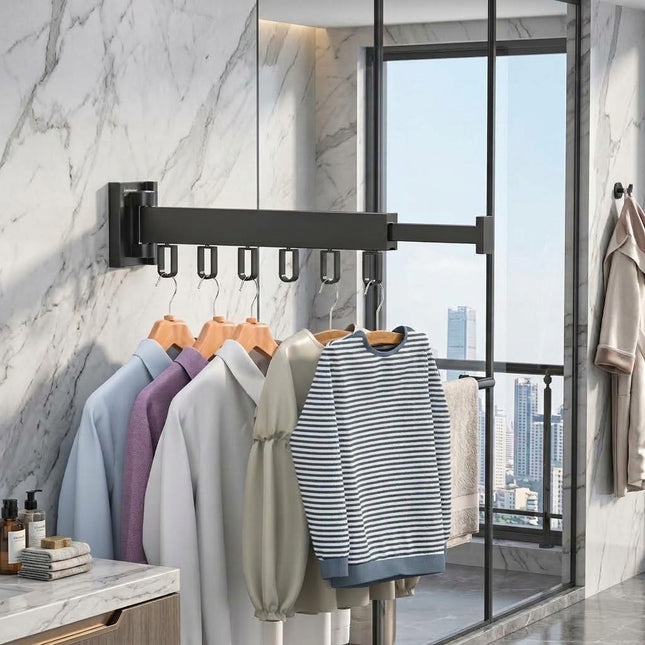 Folding Clothes Drying Rack Wall Mounted, Clothes Hanger Rack with 180 Degree Swivel, Wall Mount Towel Rack for Bathroom
