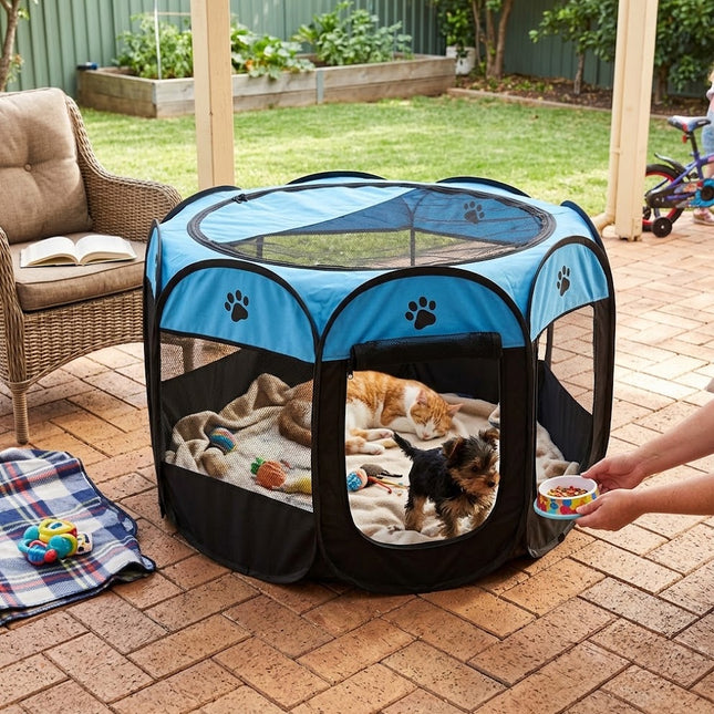 Cat House Indoor and Outdoor, Pop Up Cat Tent and Dog Playpen for Small Dogs, Foldable Mesh Pet Playpen with Zip Doors