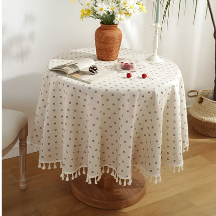 Botanical Linen Tablecloth with Tassel Trim | Elegant Design for Dining Spaces 3