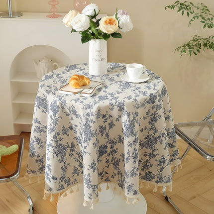 Botanical Linen Tablecloth with Tassel Trim | Elegant Design for Dining Spaces 5