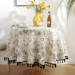 Botanical Linen Tablecloth with Tassel Trim | Elegant Design for Dining Spaces 6