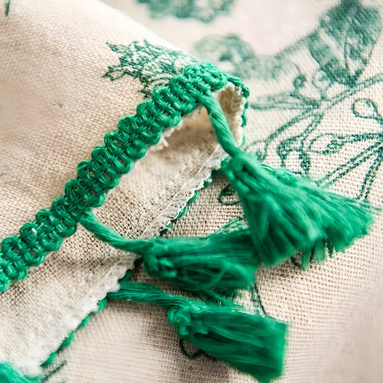 Botanical Linen Tablecloth with Tassel Trim | Elegant Design for Dining Spaces 7