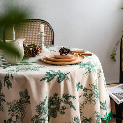 Botanical Linen Tablecloth with Tassel Trim | Elegant Design for Dining Spaces 8