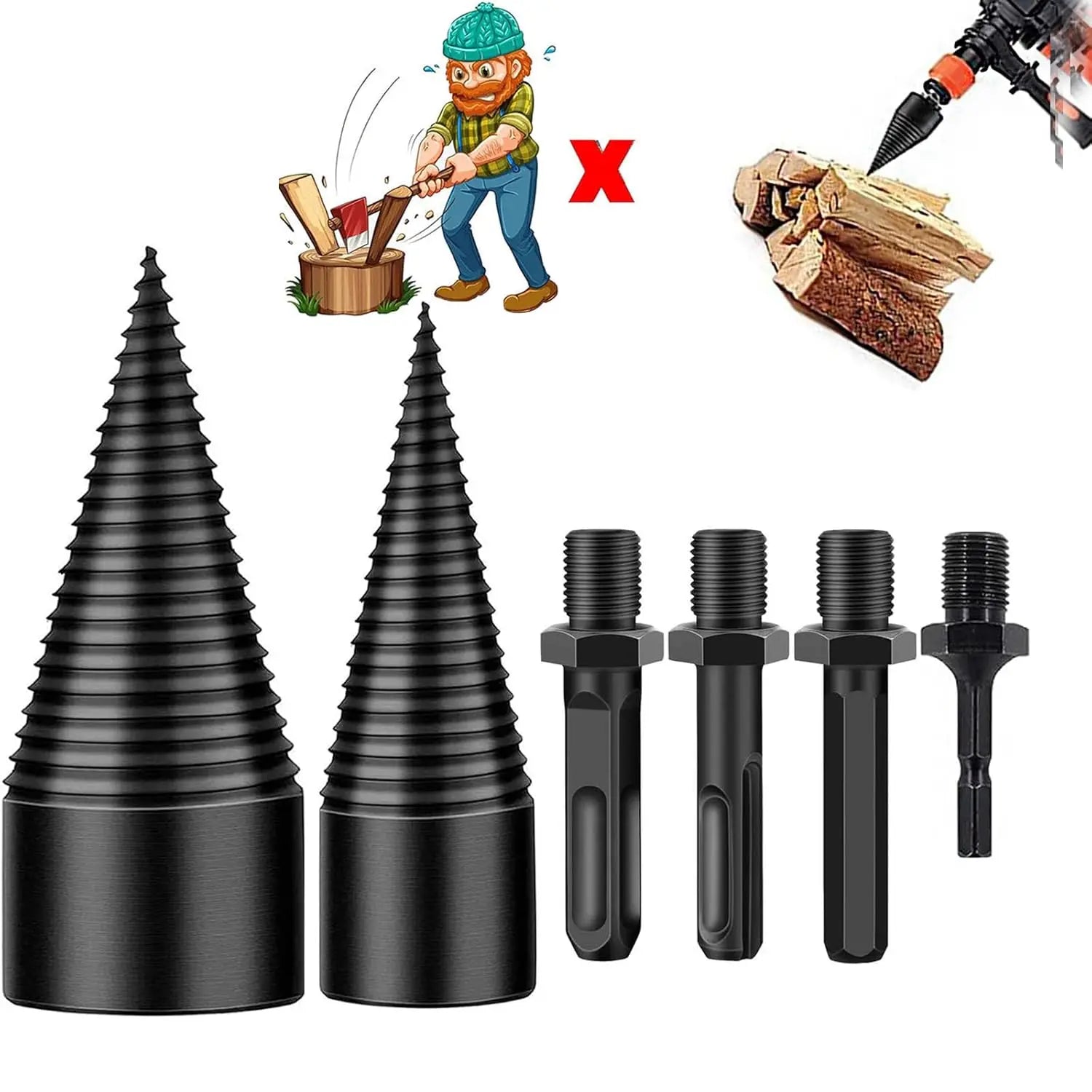 BowLift | Firewood Drill Bit Set with 32mm Carbon Steel Head | Efficient Wood Splitting for Camping and Home Use 6