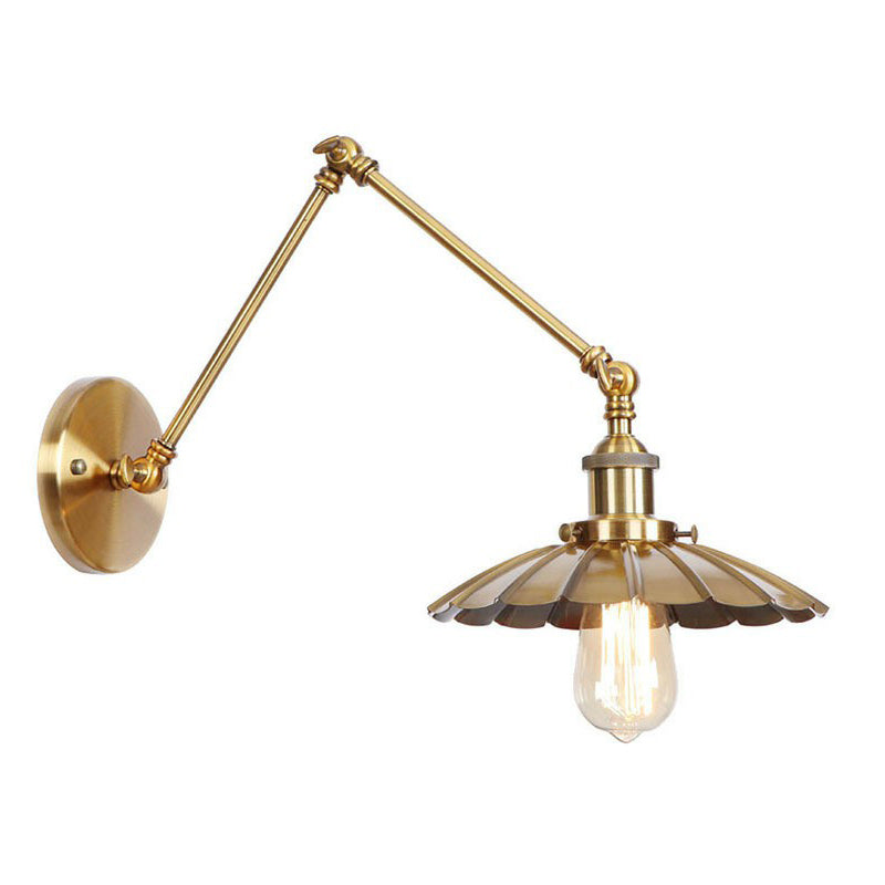 BowLift | Industrial Brass Wall Lamp with Swing Arm & Adjustable Height | Unique Scalloped Design for Versatile Lighting 7