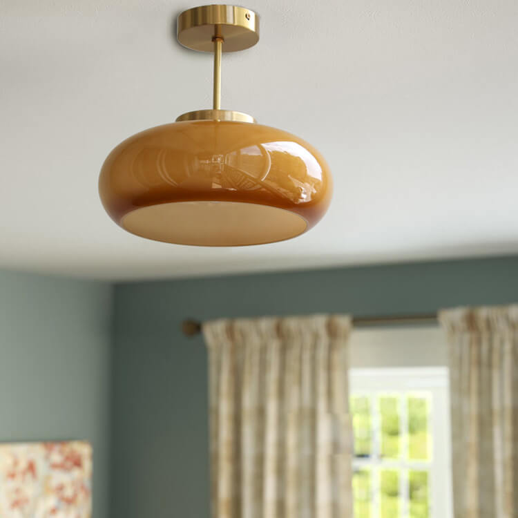 BrassGlow | Elegant Vintage Yellow Glass Semi-Flush Mount Ceiling Light 0