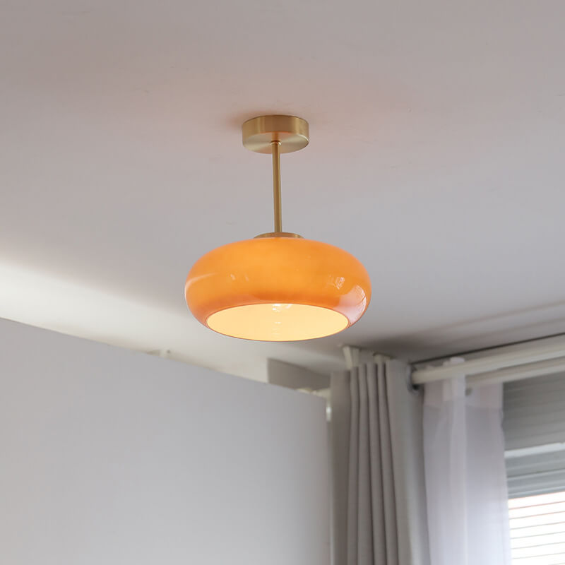 BrassGlow | Elegant Vintage Yellow Glass Semi-Flush Mount Ceiling Light 7