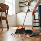 Broom and Dustpan Set Self Cleaning, Angled Broom with Extendable Handle, Long Handle Dustpan with Cleaning Teeth