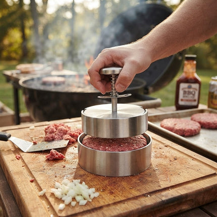 Burger Press Stainless Steel, 5 In Hamburger Patty Maker Mold for BBQ, Dishwasher Safe Meat Press and Burger Patty Press