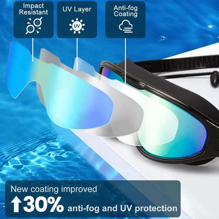 Wide Angle Swim Goggles for Adults, Anti Fog Swimming Goggles with Silicone Seals and 180 Degree Vision for Men and Women