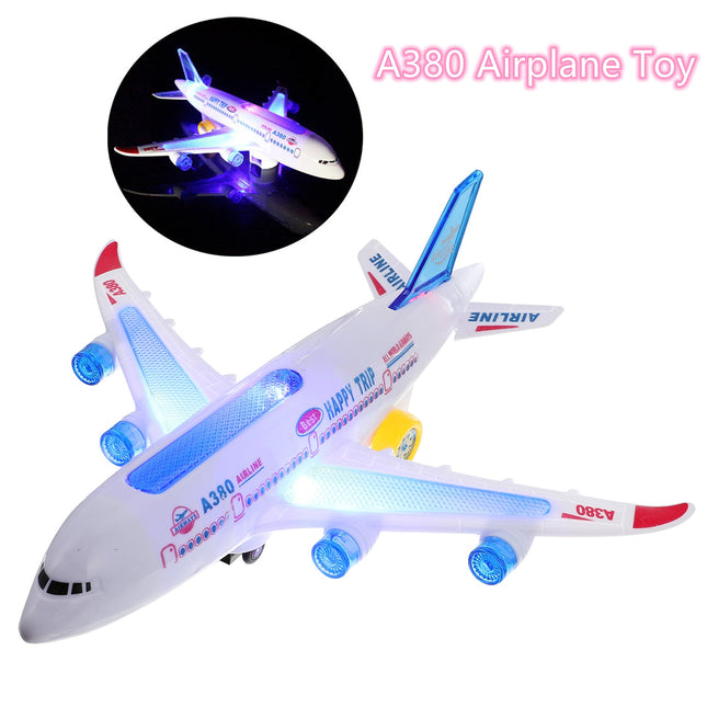 Electric Airplane Toy with Music and Lights, Toy Airplane for Kids with Automatic Obstacle Avoidance