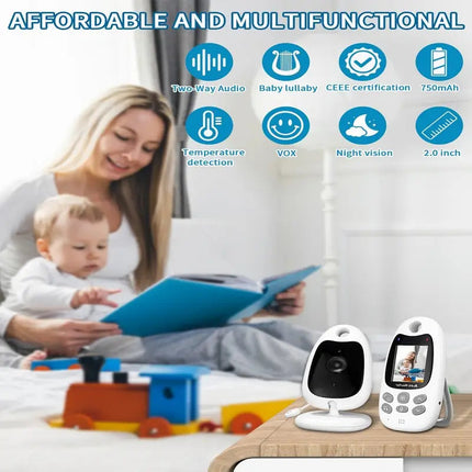 Wireless video and audio baby monitor, 3.5 inch color screen with night vision and two-way talk, 300 m range