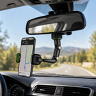 Car Phone Holders, Rearview Mirror Phone Mount with Spring Clip, Foldable Clip On Phone Holder for Car and Kitchen