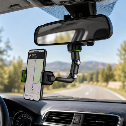 Car Phone Holders, Rearview Mirror Phone Mount with Spring Clip, Foldable Clip On Phone Holder for Car and Kitchen