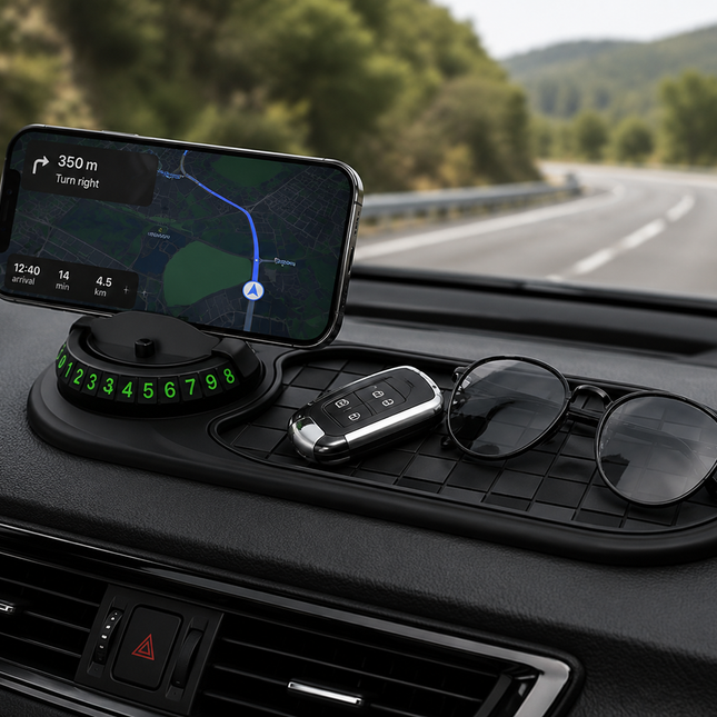 Car Phone Mounts, Dashboard Car Phone Mount with Storage Tray and Parking Number, Non Slip Cell Phone Holder for Car
