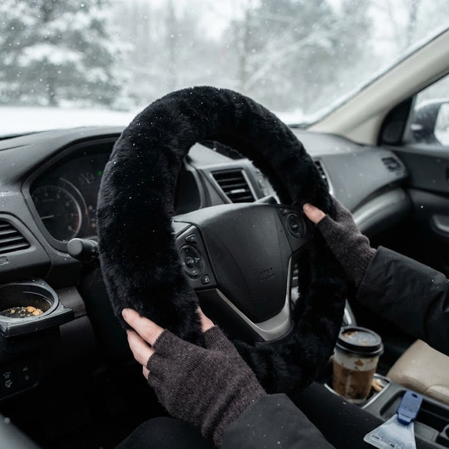 Car Steering Wheel Cover for Winter, Fuzzy 15 Inch Steering Wheel Cover, Warm Fluffy Steering Wheel Cover