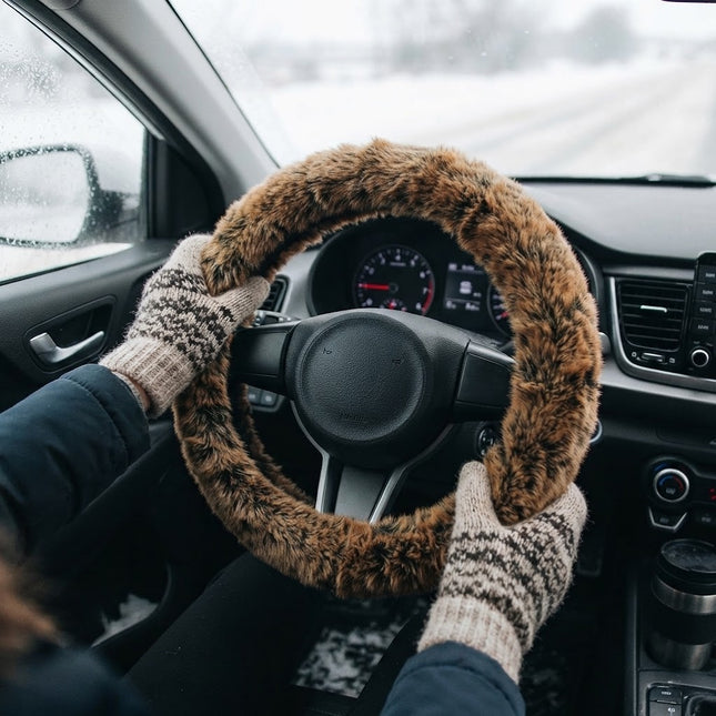 Car Steering Wheel Cover for Winter, Fuzzy 15 Inch Steering Wheel Cover, Warm Fluffy Steering Wheel Cover