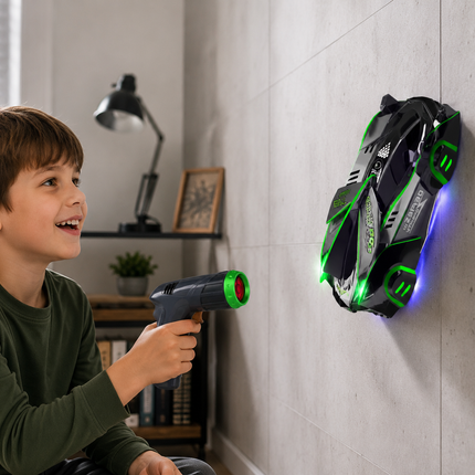 Wall Climbing Car Toy for Kids, Laser Controlled Gravity Defying RC Stunt Car with LED Lights and USB Rechargeable Battery