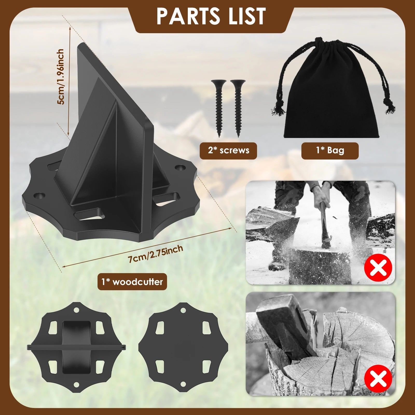 Carbon Steel Log Splitter with Portable Design | Effortless Kindling Tool for Firewood Preparation 0