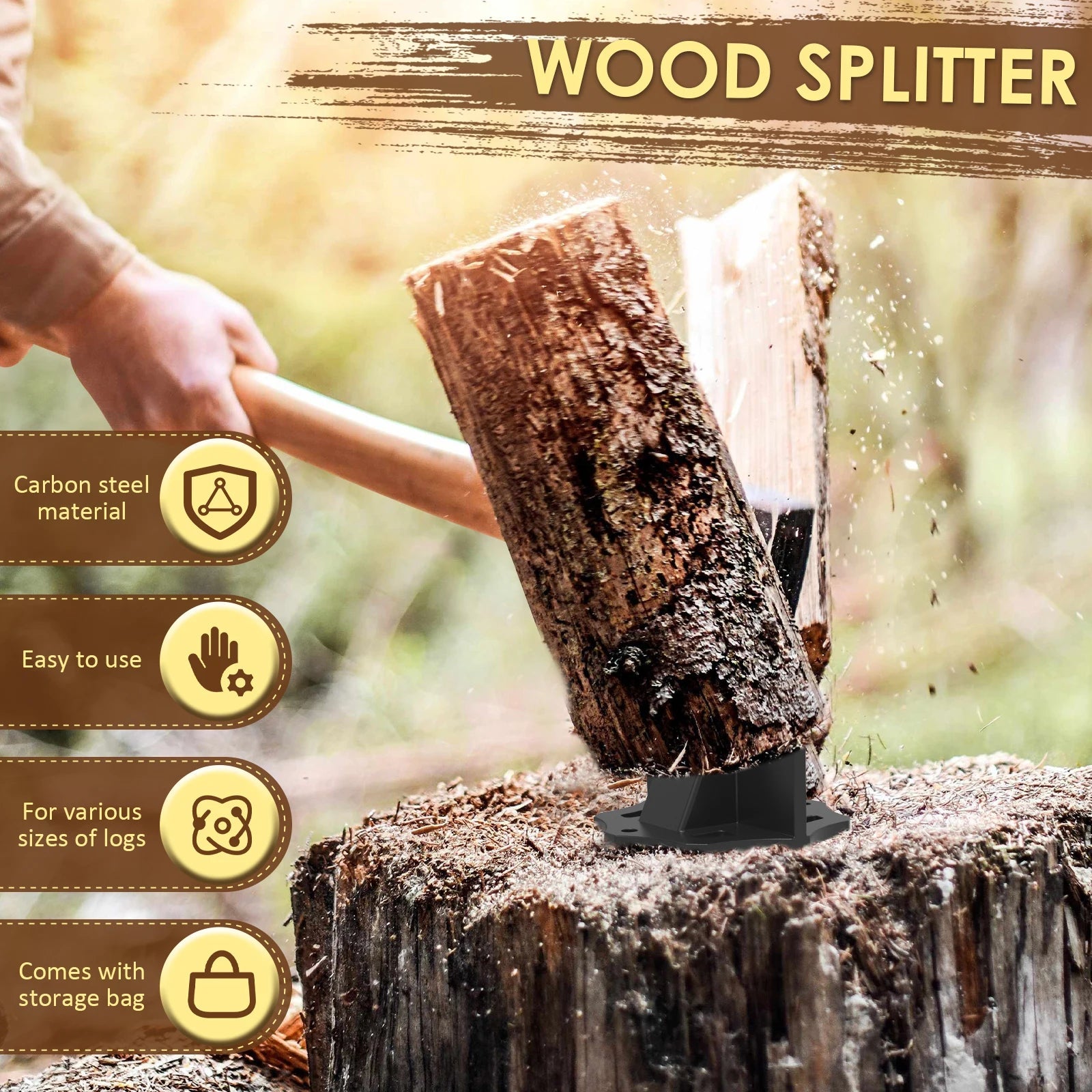 Carbon Steel Log Splitter with Portable Design | Effortless Kindling Tool for Firewood Preparation 4