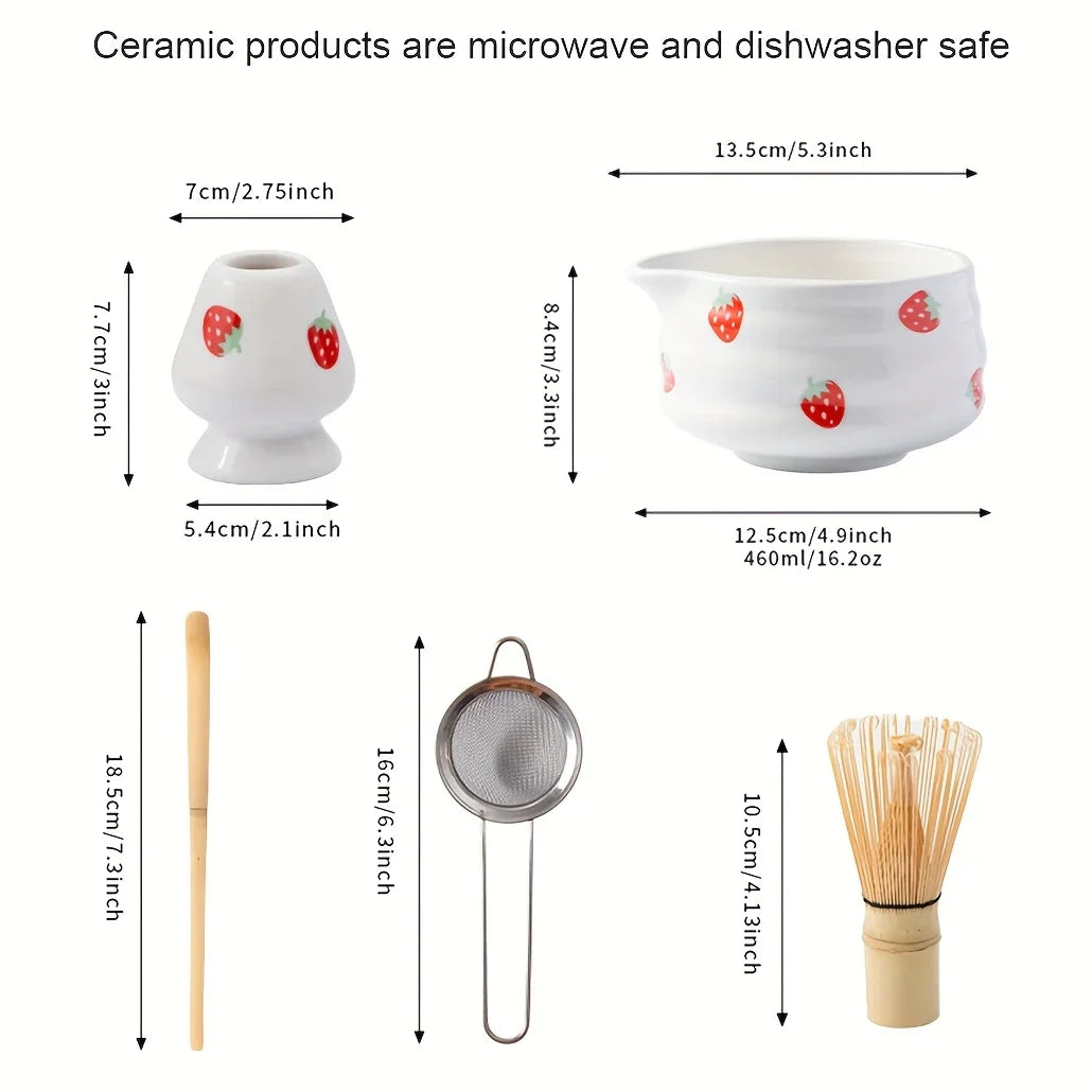 Ceramic Matcha Bowl Set with Charming Strawberry Design for Authentic Tea Experience 5