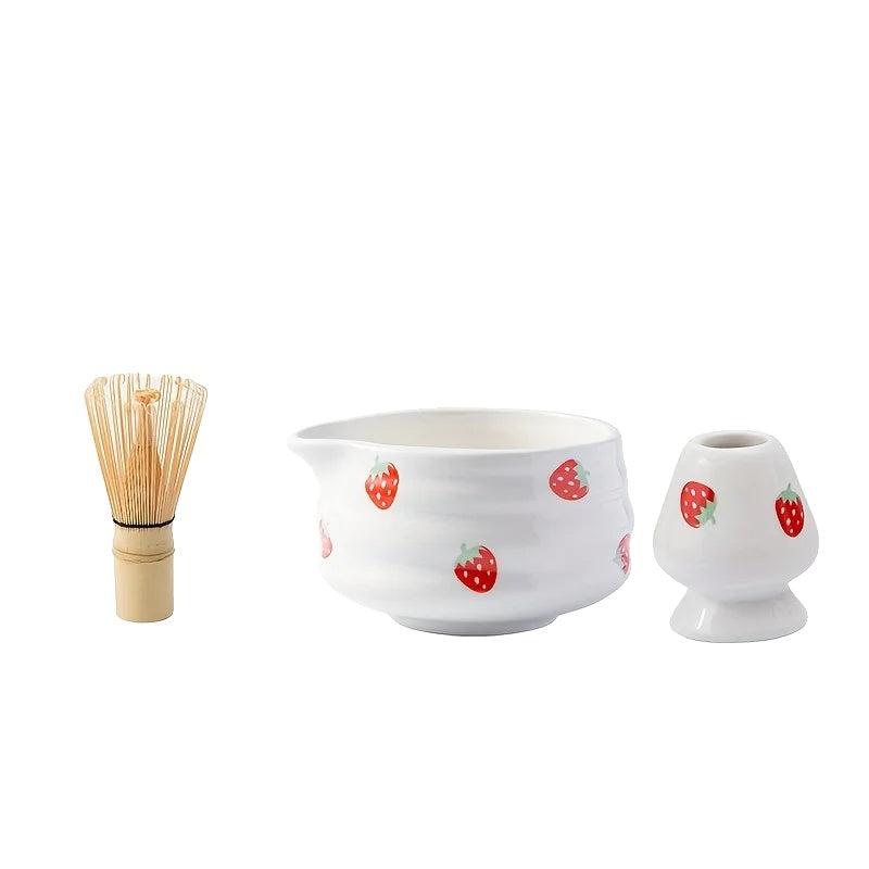 Ceramic Matcha Bowl Set with Charming Strawberry Design for Authentic Tea Experience 6