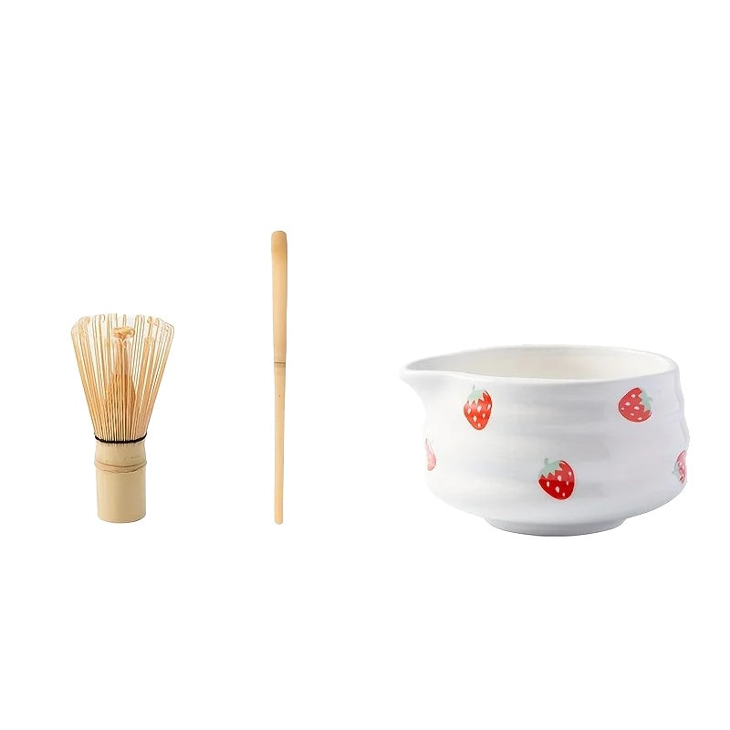 Ceramic Matcha Bowl Set with Charming Strawberry Design for Authentic Tea Experience 8