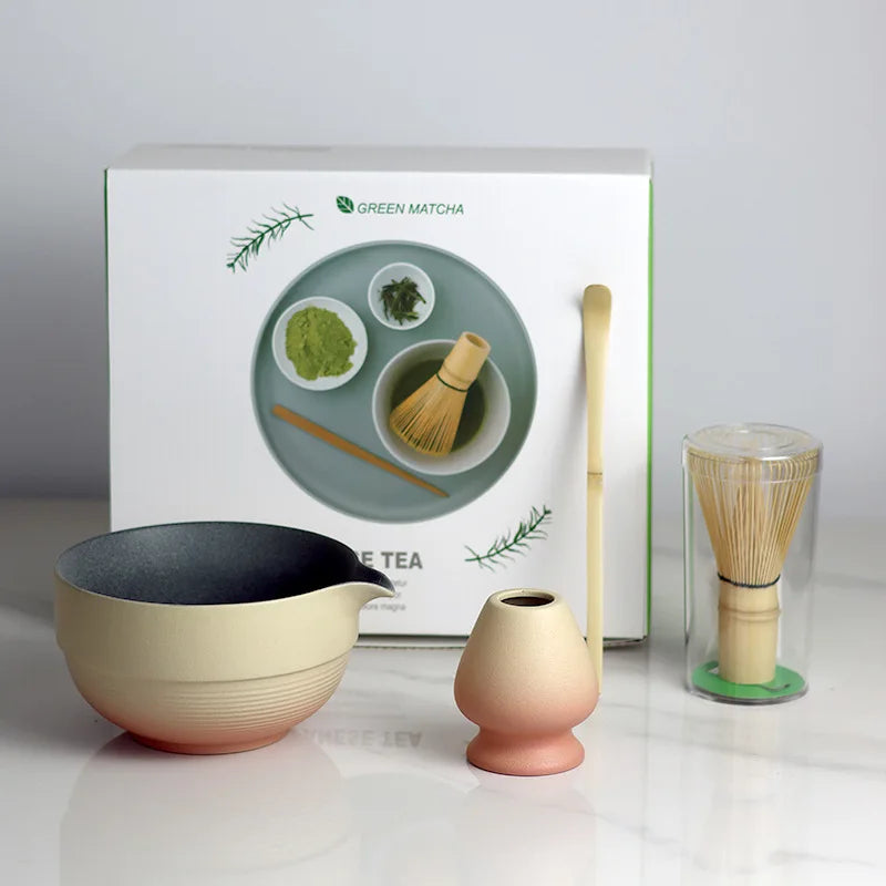 Ceramic Matcha Bowl Set with Spout Ombre Design & Bamboo Whisk | Perfect for Traditional Tea Preparation 0