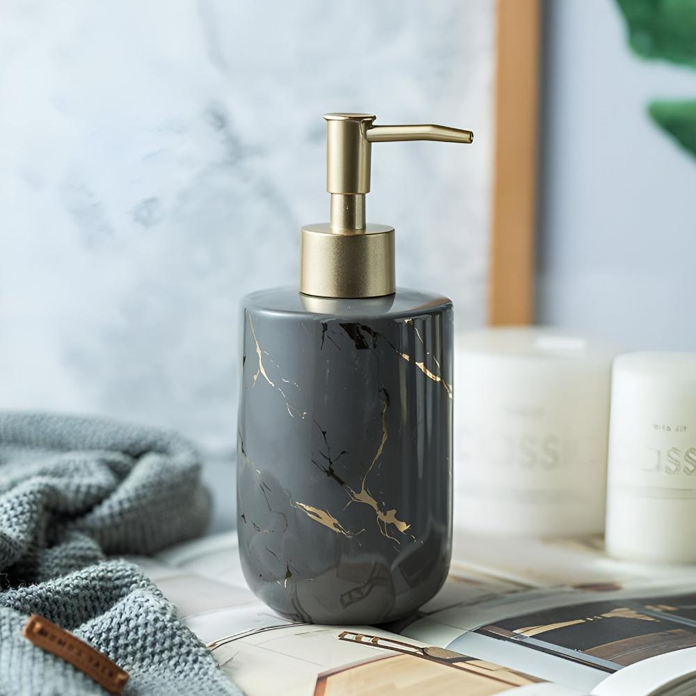 Ceramic Soap Dispenser with Marble Design & Gold Accents | Elegant Kitchen & Bathroom Accessory for Organized Countertops 4