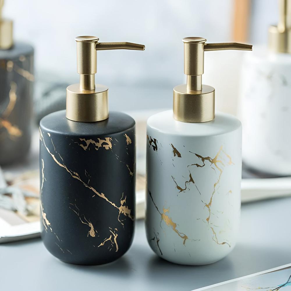 Ceramic Soap Dispenser with Marble Design & Gold Accents | Elegant Kitchen & Bathroom Accessory for Organized Countertops 5