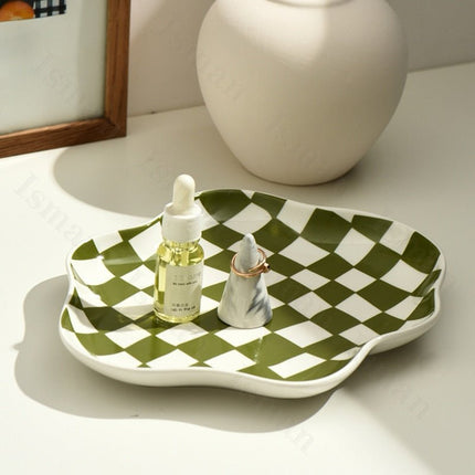 Ceramic Storage Tray | Modern Checkered Design with Glossy Finish | Versatile Organizer for Stylish Home Decor 1